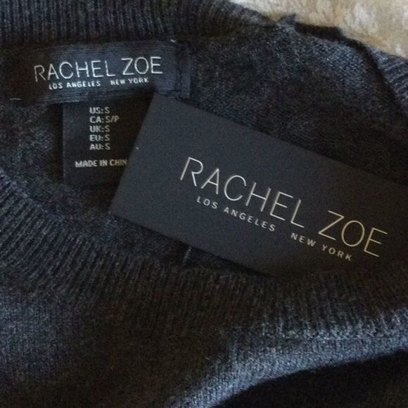 RACHEL Zoe Charcoal Gray Wool Blend‎ Sweater Dress Ruffled Cuffs NWT Size S - Picture 7 of 9
